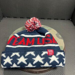Team USA Winter Olympics Knit Pom Beanie Navy Red White Stars Acrylic Adult Size
